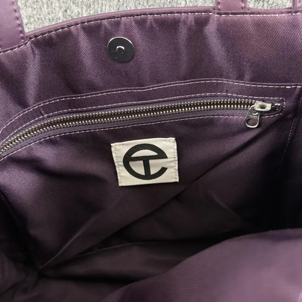 Telfar Medium Eggplant Shopping Tote Bag Purple Faux Leather Logo Crossbody